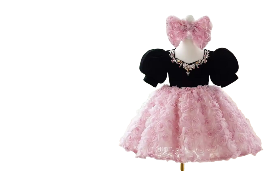 Rochita catifea negra cu roz 0-12 ani 