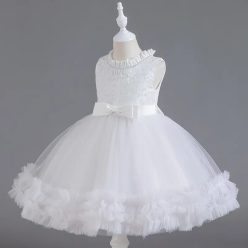 Rochita de ocazie fetite alba Sabina 3-12 ani lungime medie