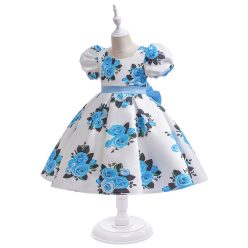   Rochita cu trandafiri albastri Casual Serena 3-12 ani lungime medie