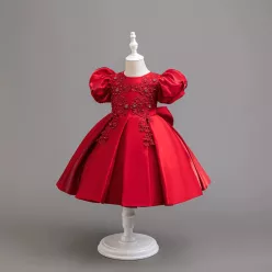   Rochita eleganta fetite nunta Sintia rosie 2-12 ani lungime medie aspect satinat cu broderie