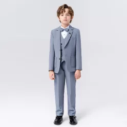   Costum baieti Leon 2-15 ani albastru sacou vesta pantaloni papion