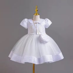   Rochie eleganta fete Rebeca 3-12 ani alb cu gentuta inclusa si bolero lungime medie