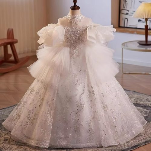 Rochita Albertine alba lunga cu inchidere tip corset 3-15 ani IN STOC
