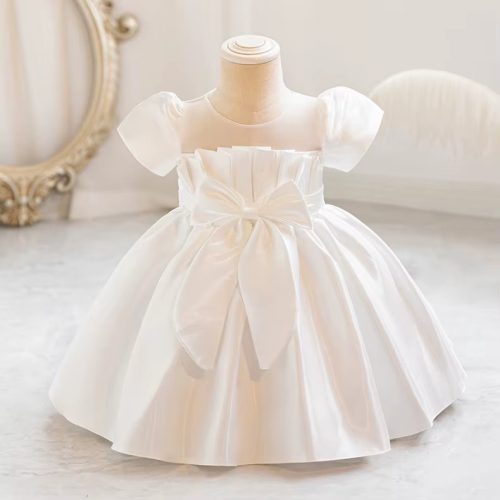 Rochita eleganta fetite Livet 0-3 ani alba satin cu manecute
