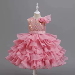   Rochii elegante fete banchet roz pudra Alexia 3-12 ani lungime medie cu volane