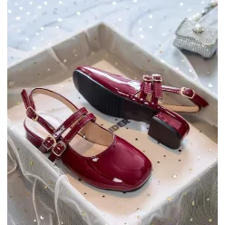 Sandale bordo elegante cu toc lac fetite Amarena 25-38