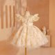 Rochita botez Otilia Deluxe Volume 1-12 ani crem cu paiete si inchidere tip corset
