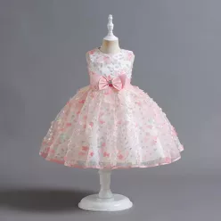 Rochita roz Elis cu paiete si flori 1-6 ani lungime medie