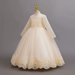 Rochie Misha crem 3-10 ani broderie si maneca lunga
