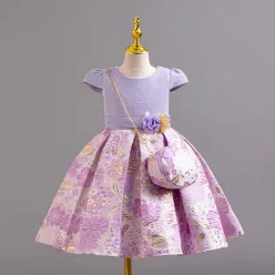   Rochie eleganta fete Perla 3-12 ani mov cu gentuta lungime medie