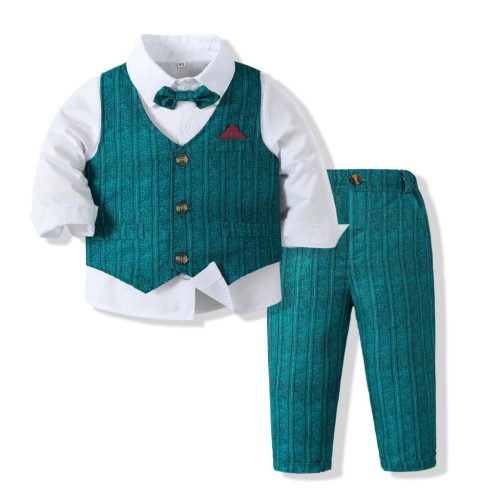 Compleu verde baieti Rayan 1-5 ani model 9 camasa vesta pantaloni papion 