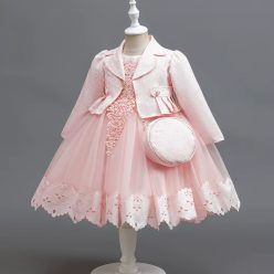   Rochita eleganta roz deschis Celia 3-12 ani cu bolero  maneca lunga si gentuta