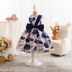   Rochita Casual Elizee albastru 1-6 ani cu flori lungime medie
