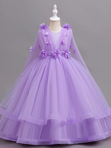 Rochita fetite eleganta mov Magdalena cu voal pe umeri 4-9 ani lunga