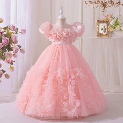   Rochita eleganta fetite roz deschis Marimar 3-12 ani lunga cu paiete