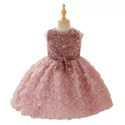   Rochie roz pudra eleganta fetita 4-8 ani cu paiete si trandafiri Mara