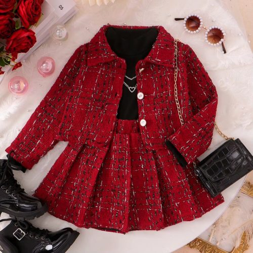Costumas fetite bordo cu negru maleta fusta bluza cu nasturi Lorelai