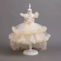 Rochie eleganta fete Lisanda 3-12 ani crem cu trena