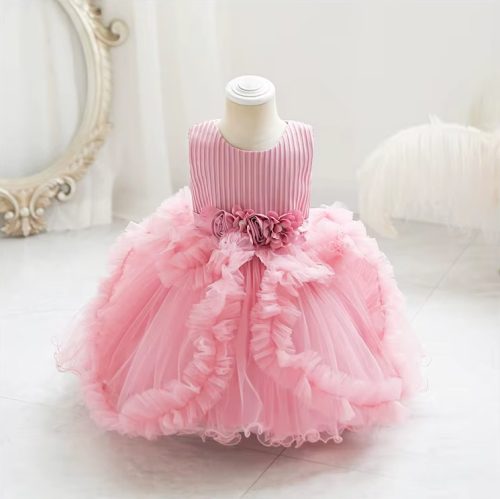 Rochita roz pudra eleganta botez fetite Luiza 1-4 ani