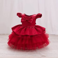 Rochita eleganta fetite bordo Lidia 1-7 ani satin si volane