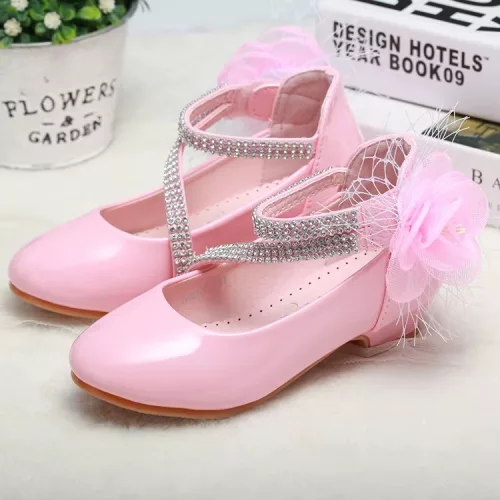 Pantofi cu toc strasuri si floare roz fetite Magnum 26-36