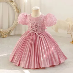   Rochita botez eleganta fetite roz pudra Casia 0-4 ani plisata