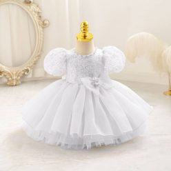   Rochite elegante fete Ilinca 0-4 ani alba cu paiete maneca scurta