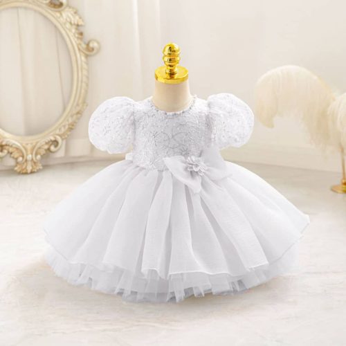Rochite elegante fete Ilinca 0-4 ani alba cu paiete maneca scurta