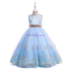   Rochita  Briana 4-12 ani cu fluturi si broderie albastru deschis