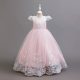 Rochie lunga de ocazie fete roz Magdalena 3-12 ani broderie