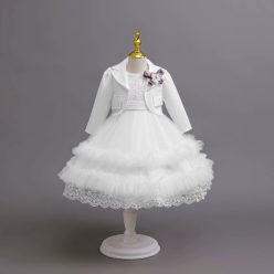 Rochita Ozana alba  3-8 ani cu bolero maneca lunga IN STOC