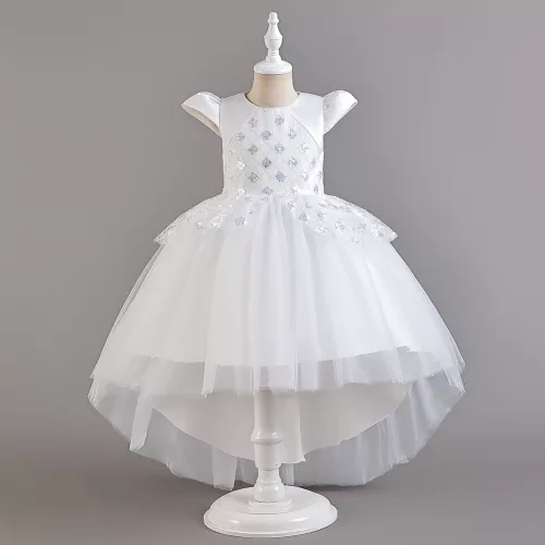 Rochita alba eleganta fetite cu trena Emidale si paiete