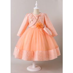   Rochita eleganta orange Marisa 3-12 ani cu bolero  maneca lunga si gentuta