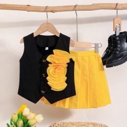   Set bluza neagra si fusta galbena fetite 4-7 ani casual Laura