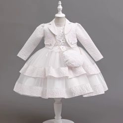 Rochita eleganta fetite Nomi alba 3-12 ani cu bolero maneca lunga
