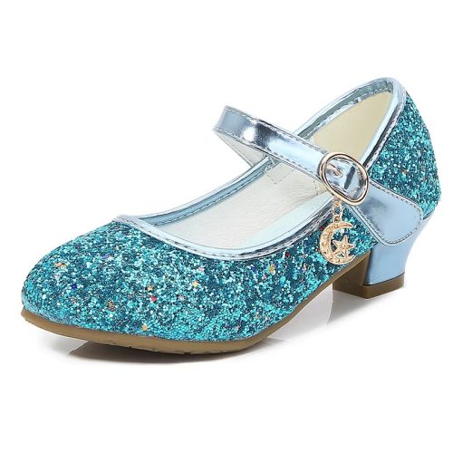 Pantofi cu toc fetite eleganti glitter Ema 26-38 albastru turcoaz
