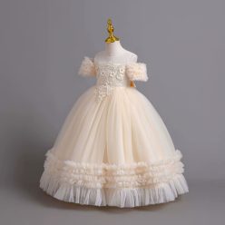 Rochita elegante fete Ivana 3-12 ani crem lunga