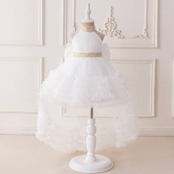   Rochie botez alba cu trena detasabila nunta aniversare 0-4 ani lungime medie Kandia