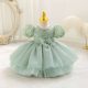 Rochite elegante fete Ilinca 0-4 ani verde olive cu paiete maneca scurta
