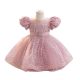 Rochie pentru fetite 0-4 ani roz cu floare mare lungime medie 