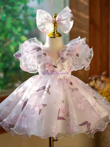 Rochita  botez Fenice Deluxe Volume  1-12 ani cu fluturi multicolor IN STOC 