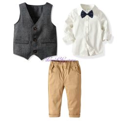   Set Roberto format din camasa + pantaloni + vesta + papion 1-6 ani crem