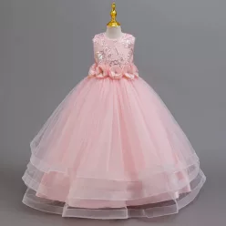   Rochie lunga de ocazie fete roz deschis Alessia 3-12 ani cu broderie si paiete