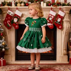 Rochita Craciun fetite verde 4-8 ani model A3