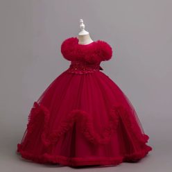 Rochita eleganta bordo Viven 3-12 ani lunga stil bardot
