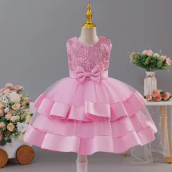 Rochie fetite simpla eleganta Alexandra 3-10 ani roz lungime medie