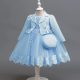 Rochita eleganta albastru deschis Celia 3-12 ani cu bolero  maneca lunga si gentuta