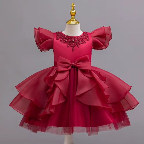 Rochii elegante fete sebare banchet rosie bordo Victoria 3-12 ani lungime medie