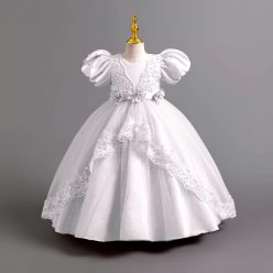   Rochie eleganta Malina alba 3-12 ani broderie si maneca scurta