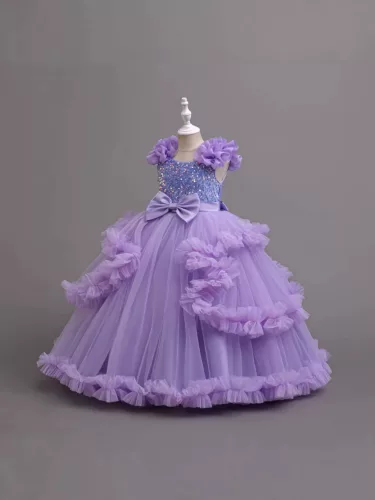Rochie fete eleganta nunta petrecere mov 4-12 ani Carlia lunga cu paiete